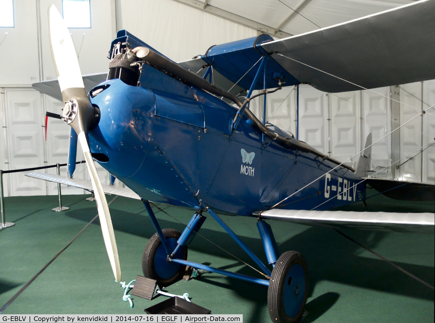 G-EBLV, 1925 De Havilland DH-60 Moth C/N 188, On static display in a tent at FIA 2014, the oldest airworthy Moth.