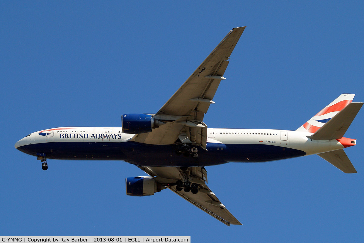 G-YMMG, 2000 Boeing 777-236/ER C/N 30308, Boeing 777-236ER [30308] (British Airways) Home~G 01/08/2013. On approach 27R.