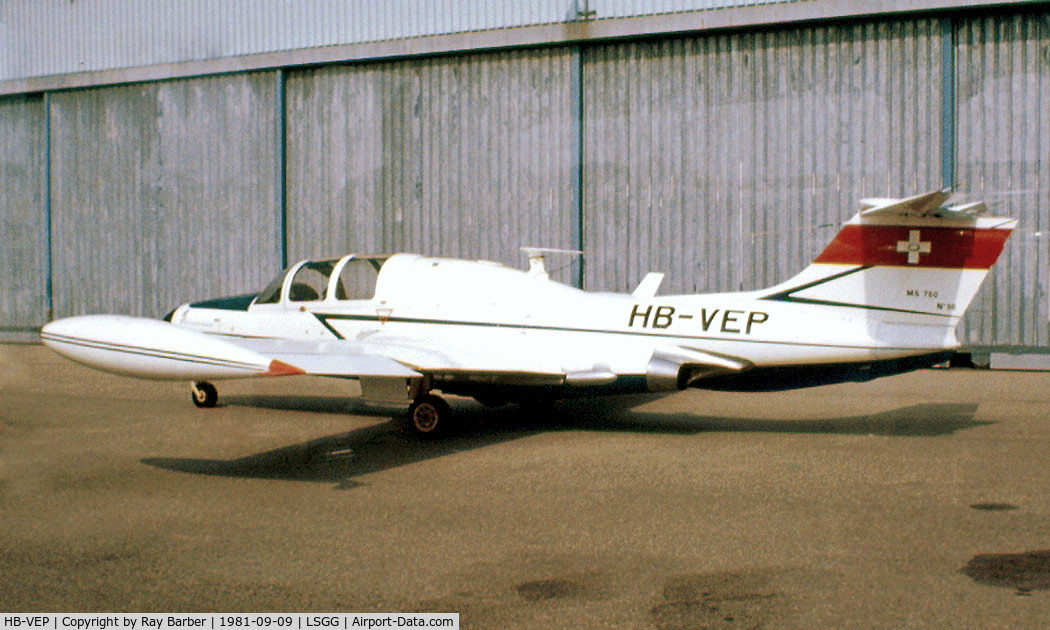 HB-VEP, 1961 Morane-Saulnier MS.760B Paris II C/N 98, HB-VEP   Morane-Saulnier MS.760 Paris I [098] Geneva~HB 09/09/1981. From a slide.