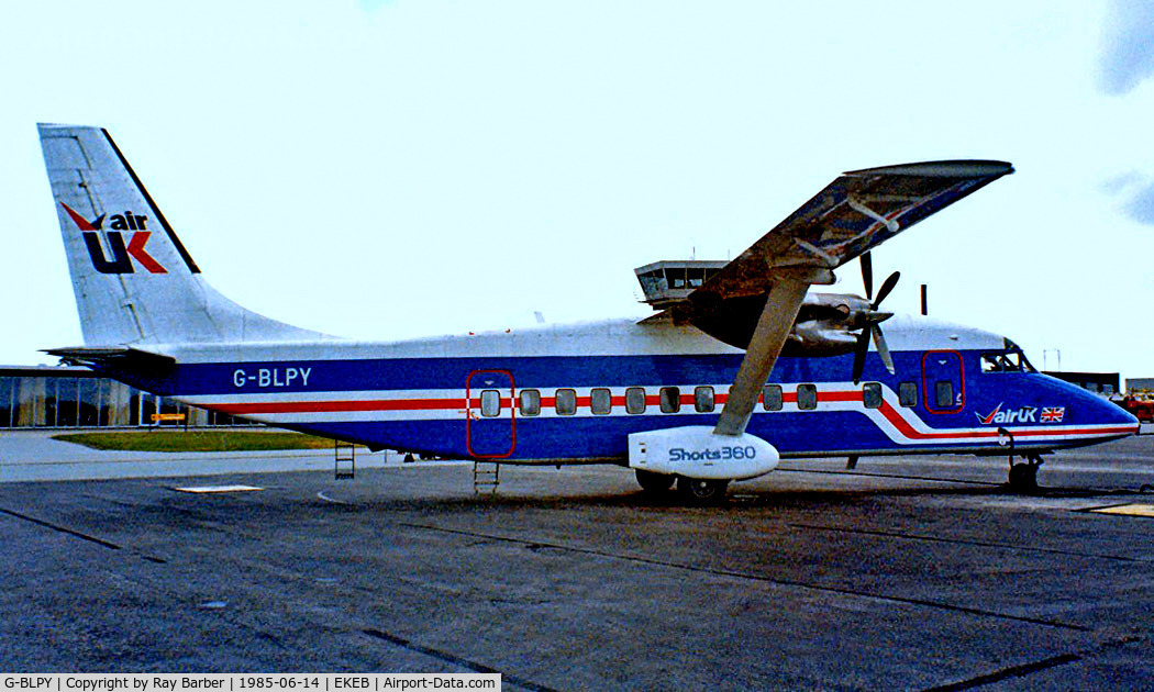G-BLPY, 1984 Short 360-100 C/N SH.3660, Shorts 360-300 [SH3413] (Air UK) Esbjerg~OY 14/06/1985. From a slide.