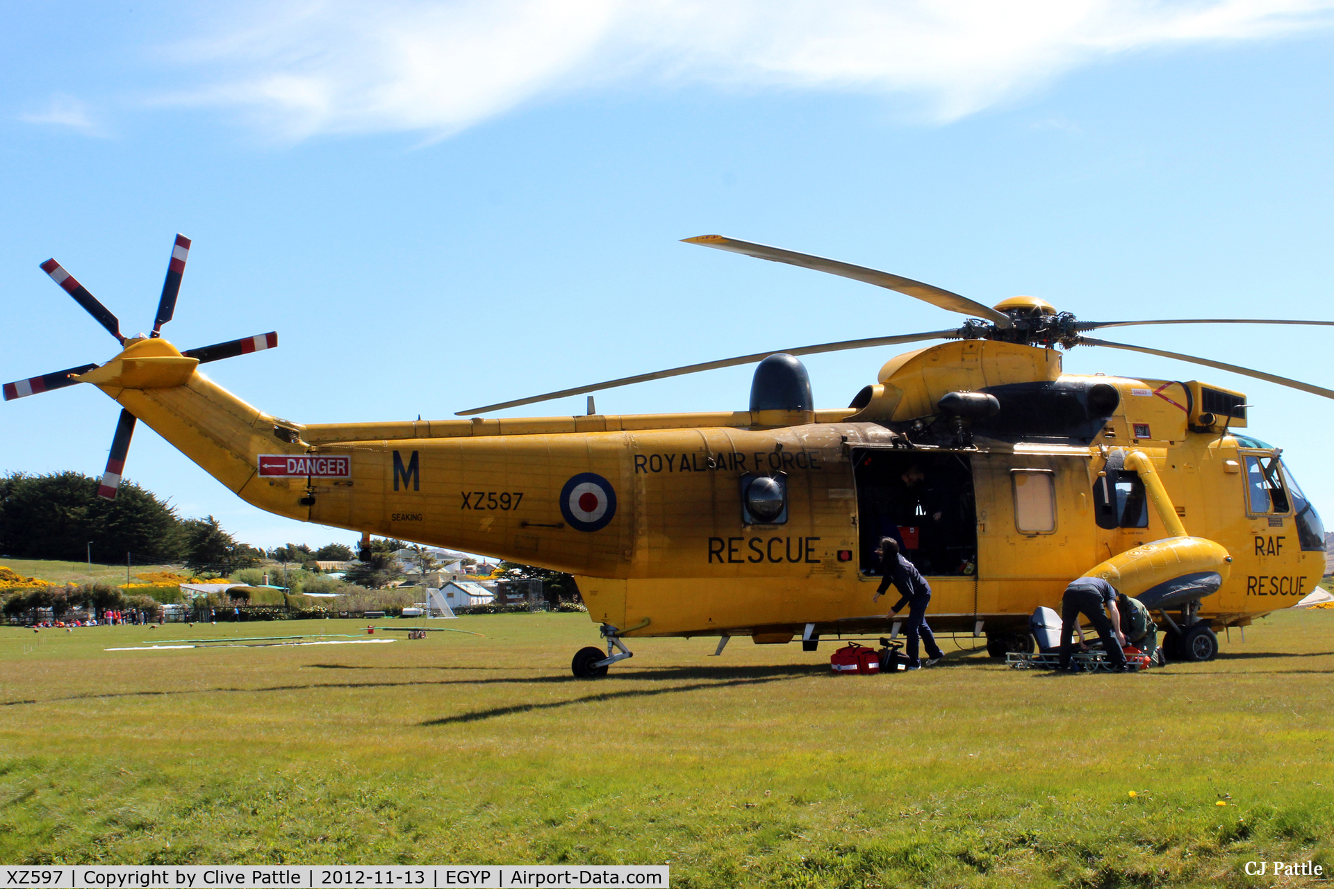 XZ597, 1978 Westland Sea King HAR.3 C/N WA863, An RAF Mount Pleasant based Seaking HAR.3 undertakes a real-life emergency mission in the Falkland Islands, delivering a sick patient to the main Hospital in Port Stanley. ICAO code EGYP used only for geographic reference purposes.