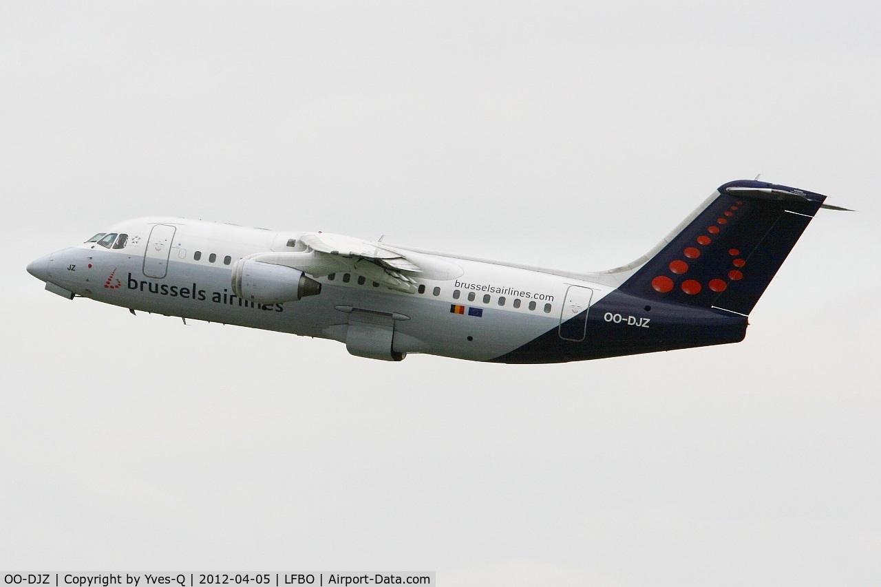 OO-DJZ, 1997 British Aerospace Avro 146-RJ85 C/N E.2305, BAE Systems Avro 146-RJ85, Take off Rwy 32L, Toulouse Blagnac Airport (LFBO-TLS)