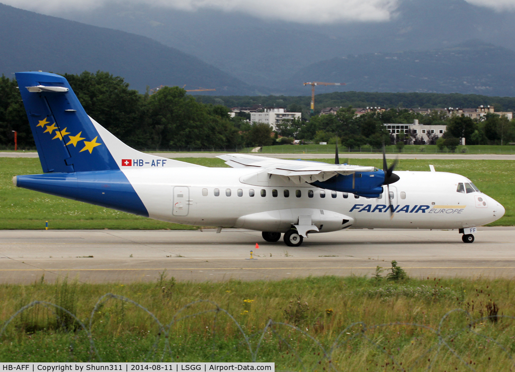 HB-AFF, 1991 ATR 42-320 C/N 264, Taxiing holding point rwy 23 for departure... blue engines...