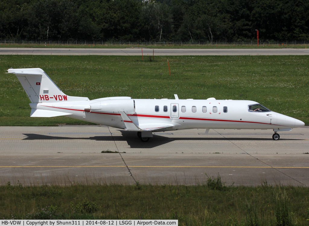 HB-VDW, 2012 Learjet 45 C/N 45438, Taxiing holding point rwy 23 for departure...