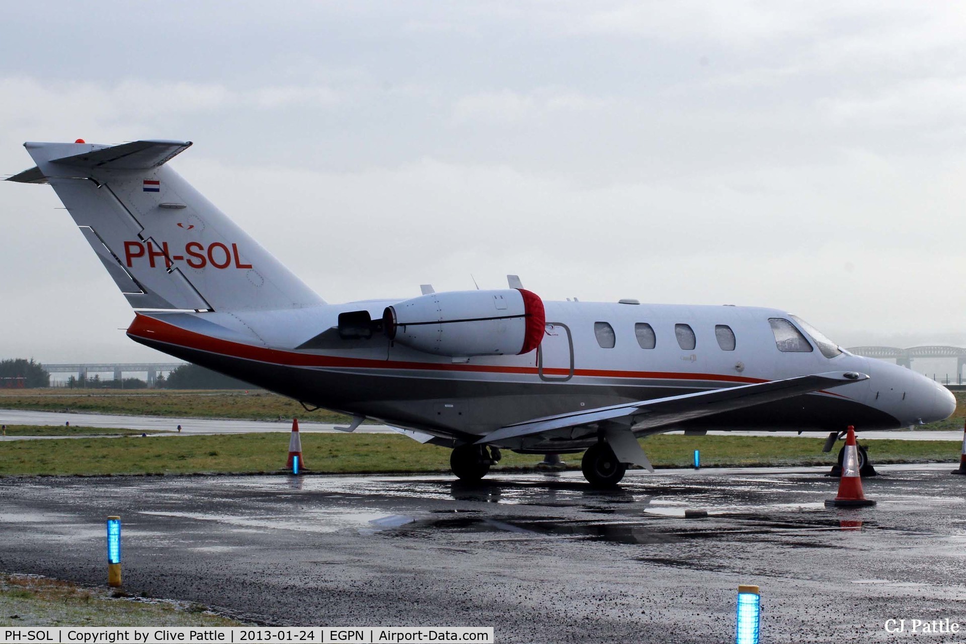 PH-SOL, 2001 Cessna 525 CitationJet CJ1 C/N 525-0417, Parked up at a cold, wet, Dundee airport in January 2013