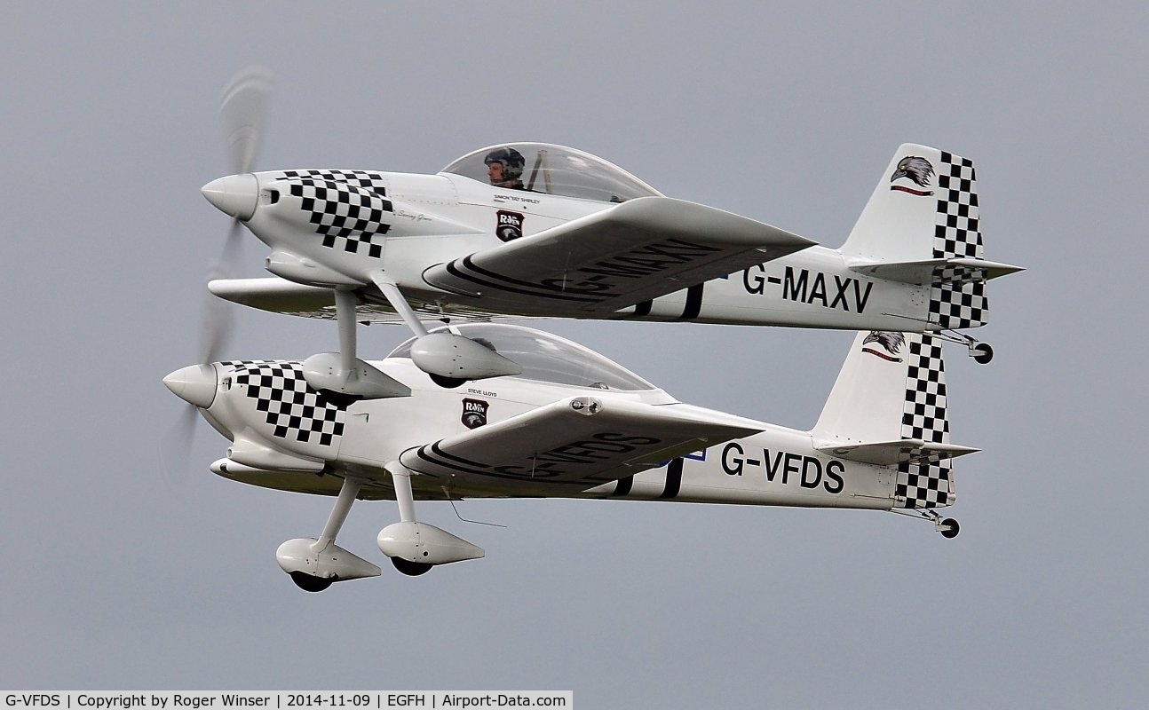 G-VFDS, 2012 Vans RV-8 C/N PFA 303-14637, Raven 2 (G-VFDS) of Team Raven in a formation take off led by Raven 1 (Vans RV-4 aircraft G-MAXV).