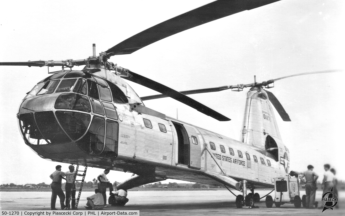 50-1270, 1953 Piasecki YH-16A C/N not found 50-1270, YH-16A - Second prototype- Lost over South Jersey 05 Jan 1956 aprrox 4pm -after engine-transmission bearing failure led to an in flight breakup. (Crash site- Mattson Farm, Oldmans Creek Rd, outside Swedesboro NJ)