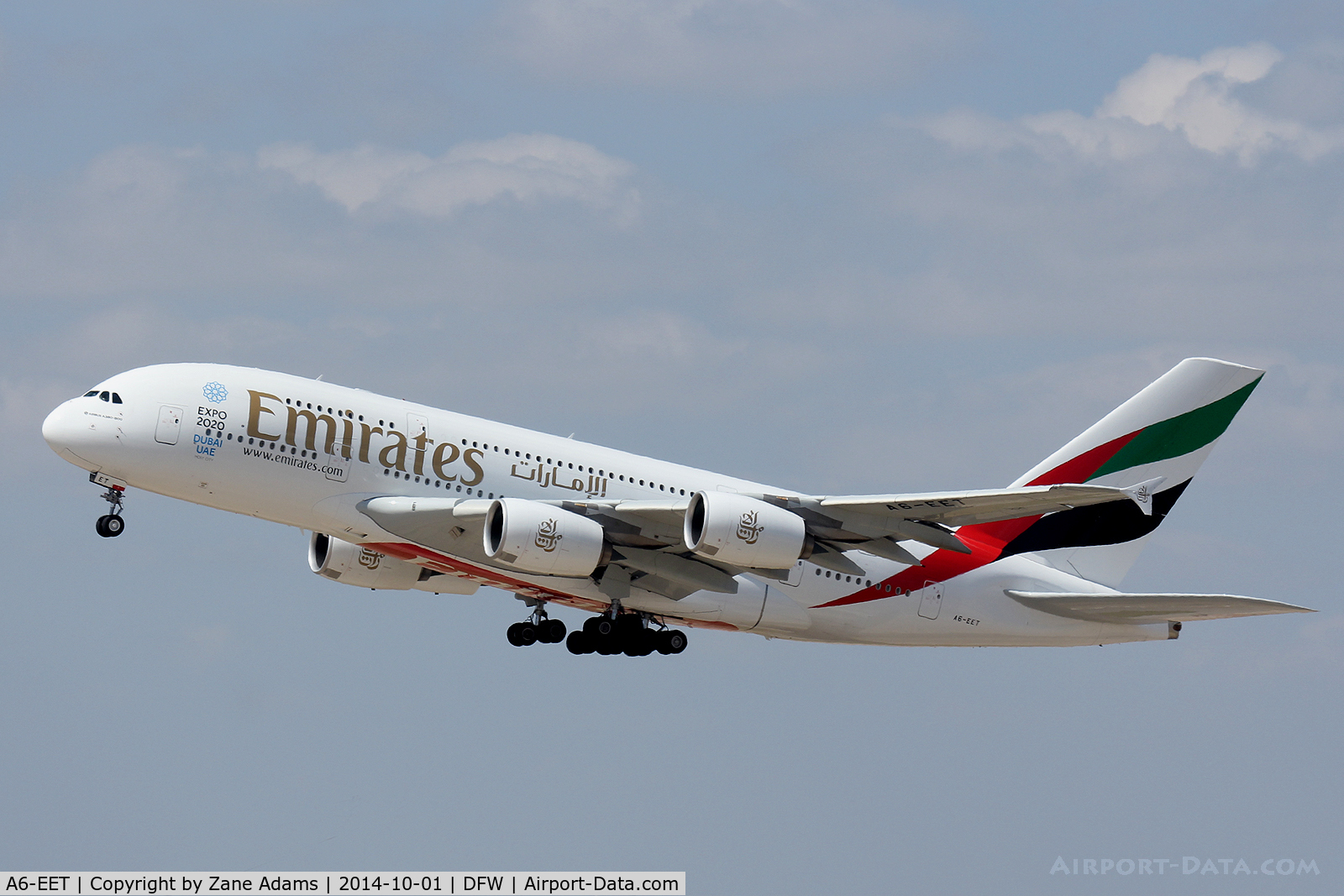 A6-EET, 2013 Airbus A380-861 C/N 142, Emirates A380 Departing DFW Airport