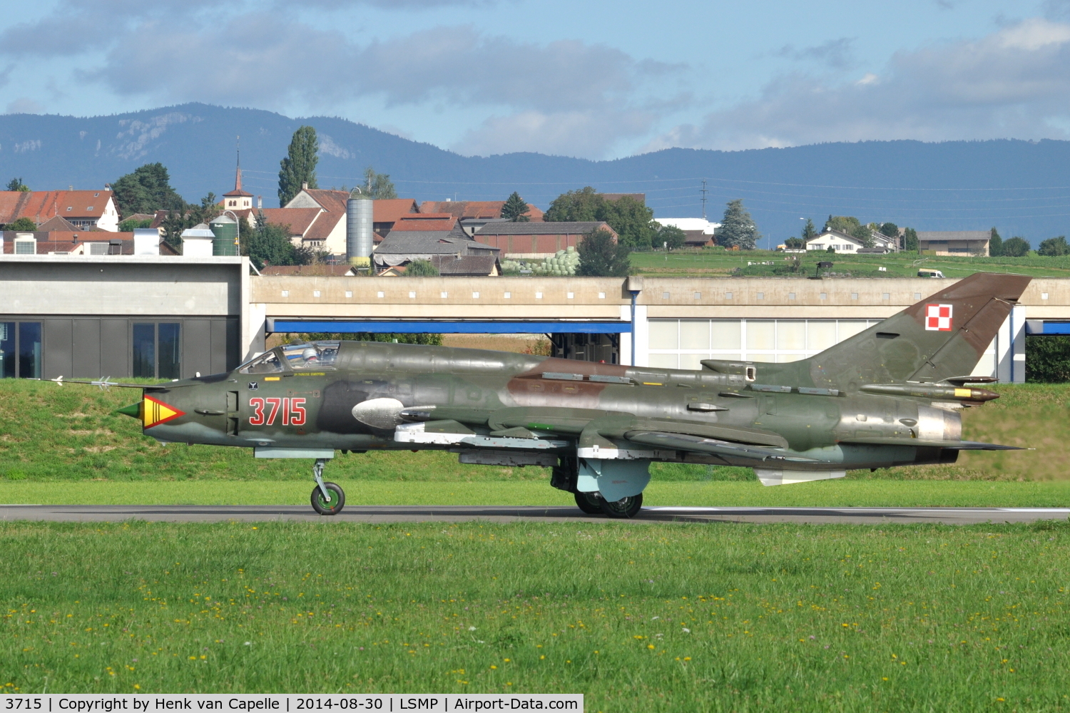 3715, Sukhoi Su-22M-4 C/N 37715, Sukhoi Su-22M-4 of the Polish air Force ready for take off for an air display at Payerne Air Base, Switzerland.