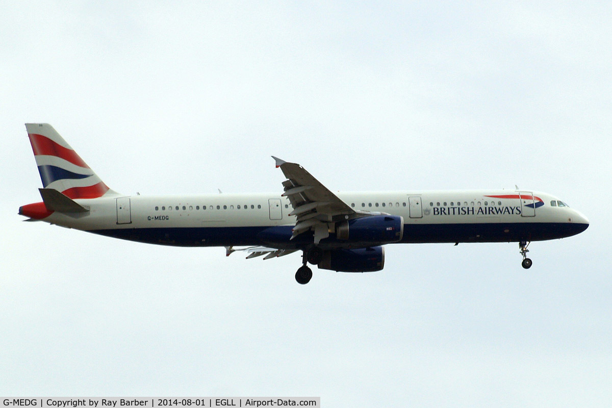 G-MEDG, 2002 Airbus A321-231 C/N 1711, Airbus A321-231 [1711] (British Airways) Home~G 01/08/2014. On approach 27L.