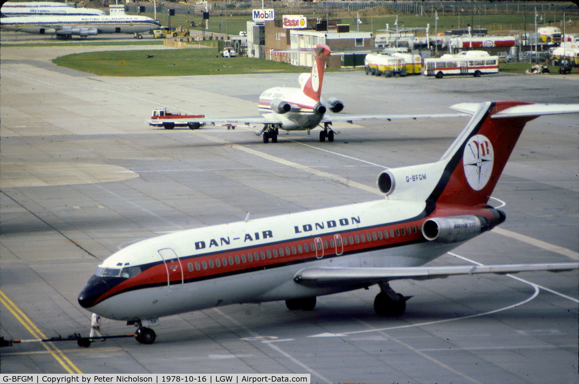 G-BFGM, 1966 Boeing 727-95 C/N 19249, Boeing 727-95 of Dan-Air taxying at London Gatwick in October 1978.