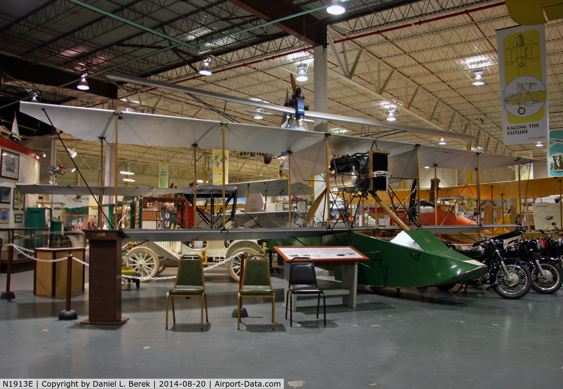 N1913E, 1998 Curtiss Model E Flying Boat Replica C/N 001, This beautiful reproduction is at the Glenn H. Curtiss Museum.  The only original is a hull at the NASM; the Curtiss Museum also has a propeller.  The original design dates to 1913.
