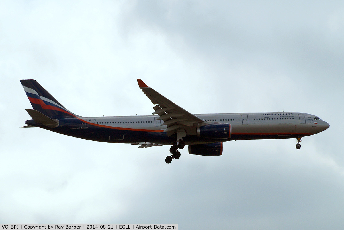 VQ-BPJ, 2012 Airbus A330-343 C/N 1328, Airbus A330-343X [1328] (Aeroflot Russian Airlines) Home~G 21/08/2014. On approach 27L.