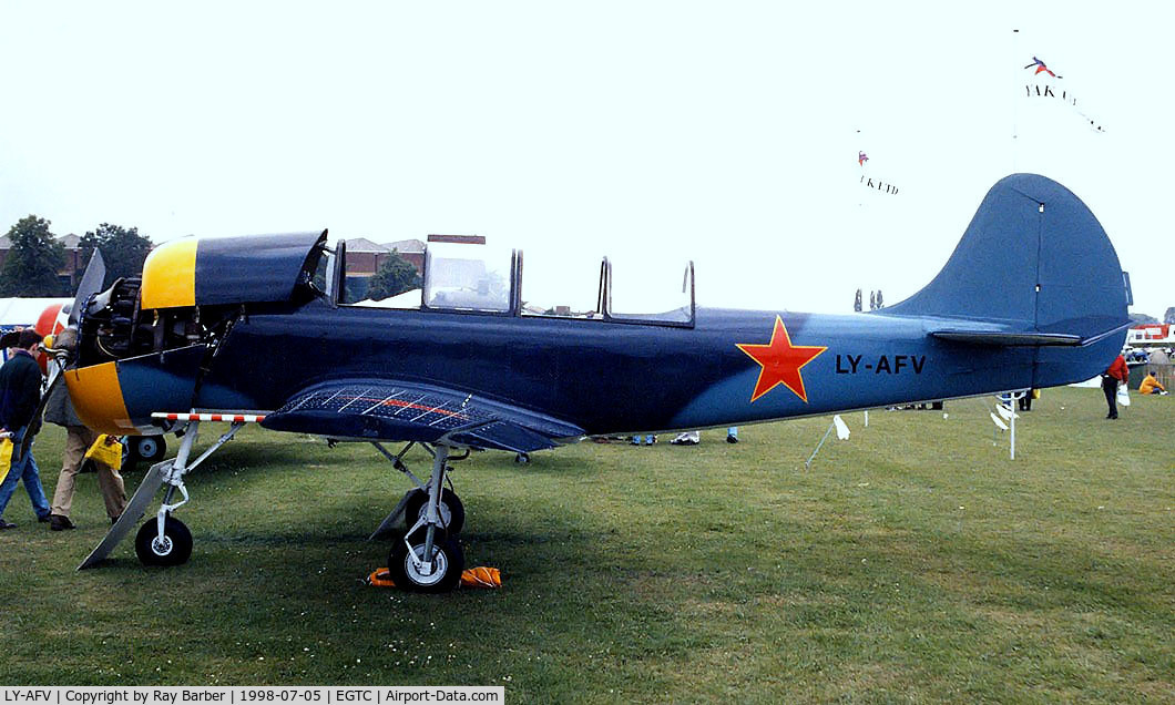 LY-AFV, 1989 Bacau Yak-52 C/N 899915, Yakovlev Yak-52 [899915] Cranfield~G 05/07/1998