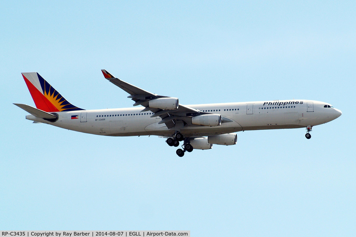 RP-C3435, 2000 Airbus A340-313X C/N 302, Airbus A340-313X [302] (Philippine Airlines) Home~G 07/08/2014. On approach 27L.
