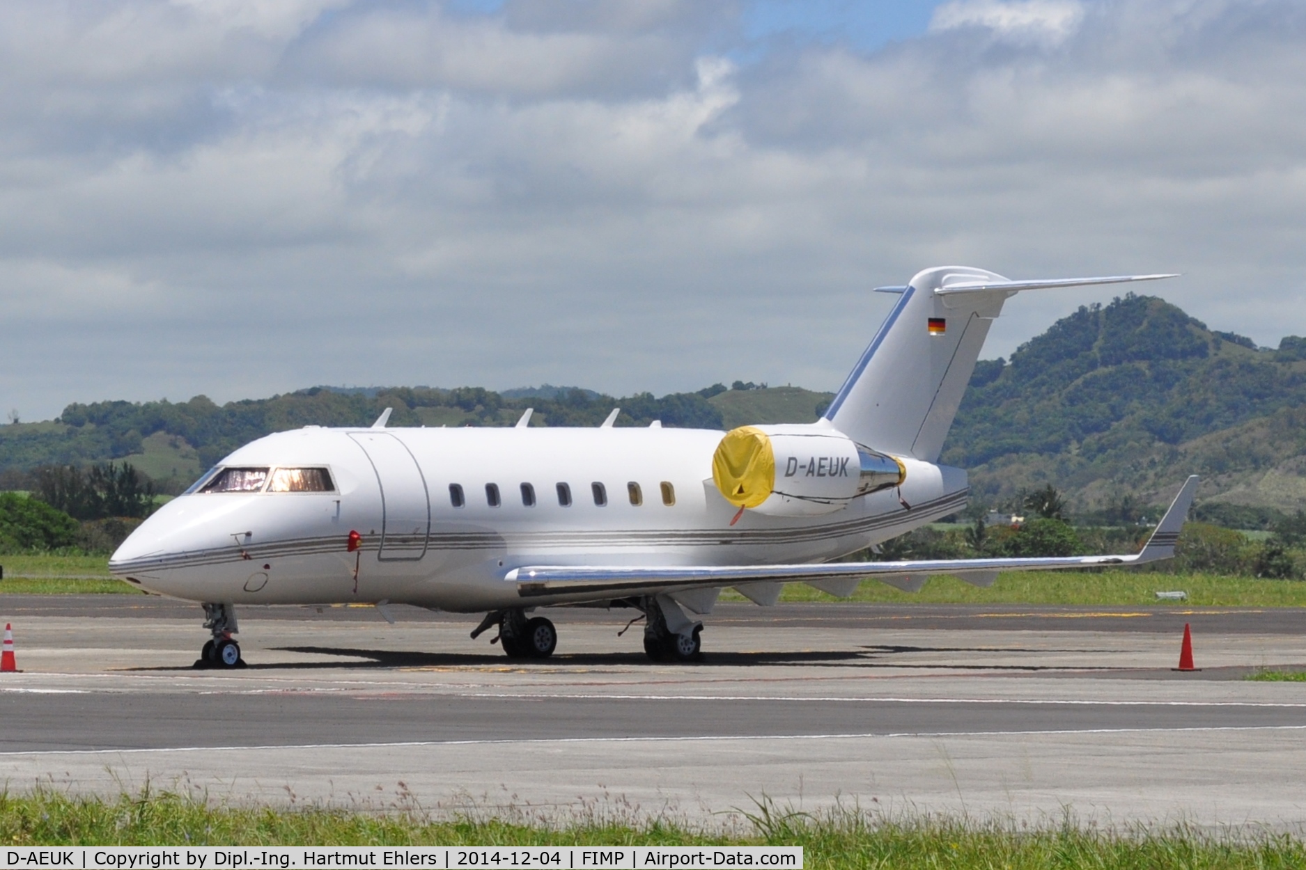 D-AEUK, 2004 Bombardier Challenger 604 (CL-600-2B16) C/N 5580, Seen on 05 Dec 2014 at MRU/FIMP from the premises of the Maritime Air Squadron, National Coast Guard, Mauritius.