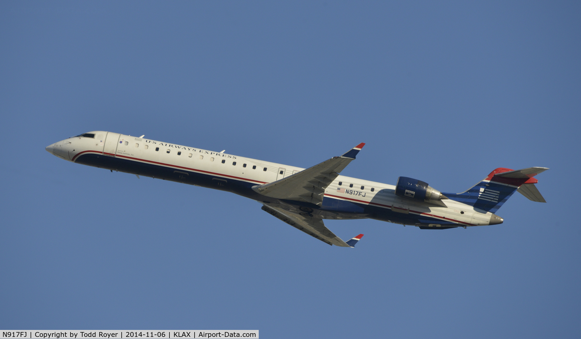 N917FJ, 2004 Bombardier CRJ-900ER (CL-600-2D24) C/N 15017, Departing LAX on 25R