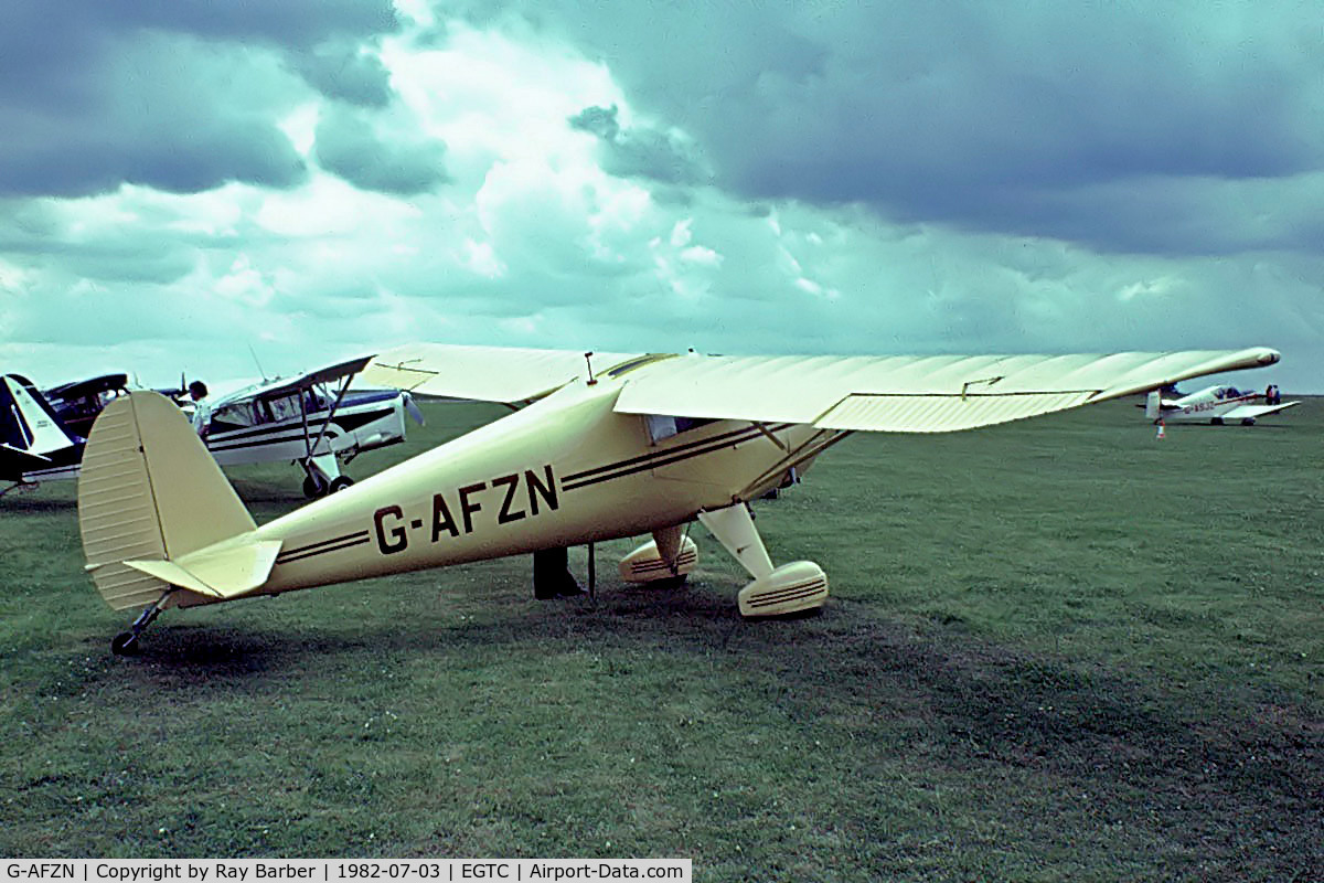 G-AFZN, 1940 Luscombe 8A Silvaire C/N 1186, Luscombe 8A Silvaire [1186] Cranfield~G 03/07/1982. From a slide.