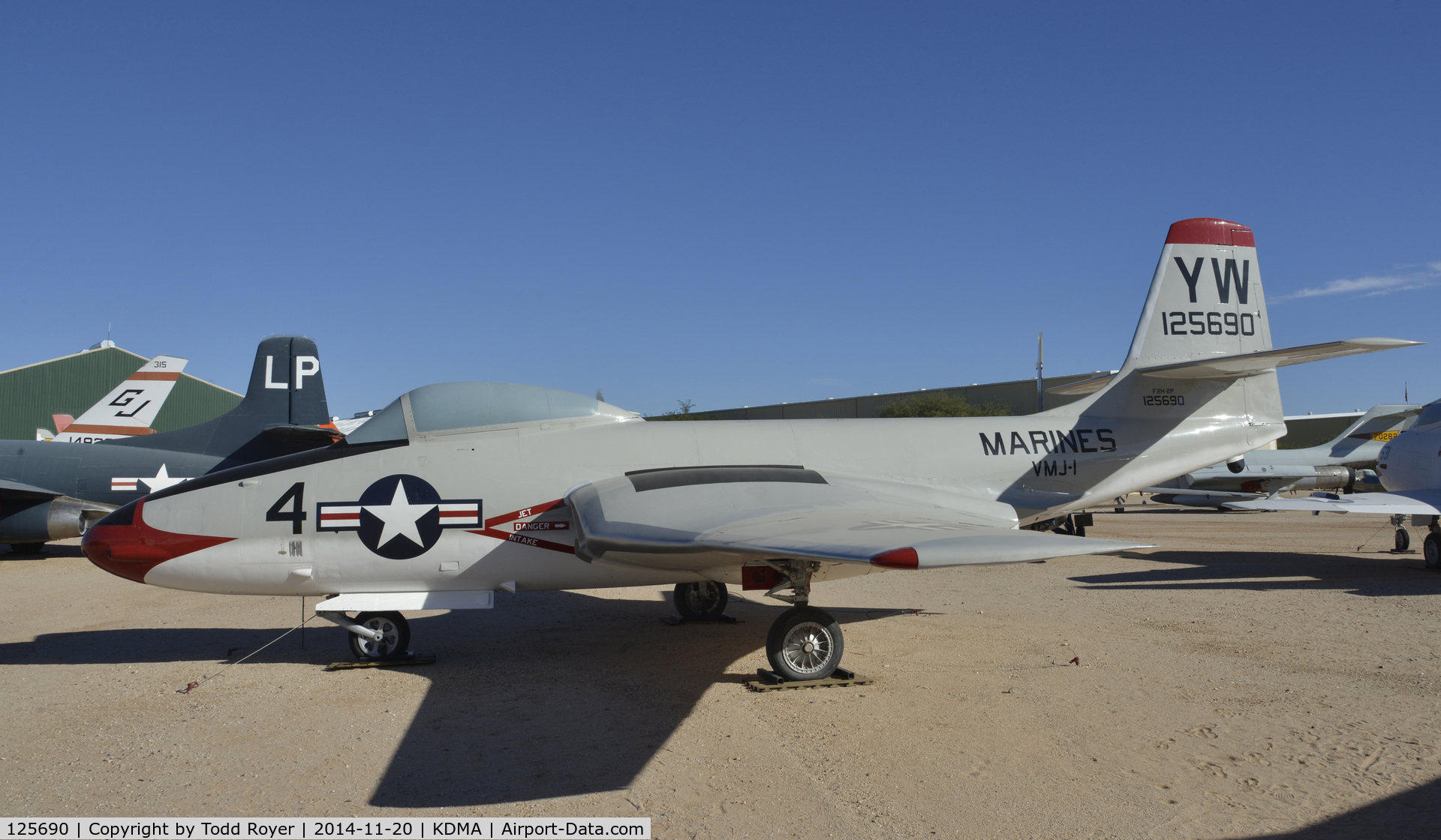 125690, McDonnell F2H-2P Banshee C/N 348, On display at the Pima Air and Space Museum
