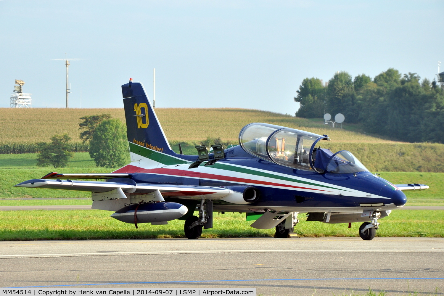 MM54514, Aermacchi MB-339PAN C/N 6735/130/AA062, Aermacchi MB339A/PAN #10 of Frecce Tricolori parked at Payerne Air Base, Switzerland (AIR14).