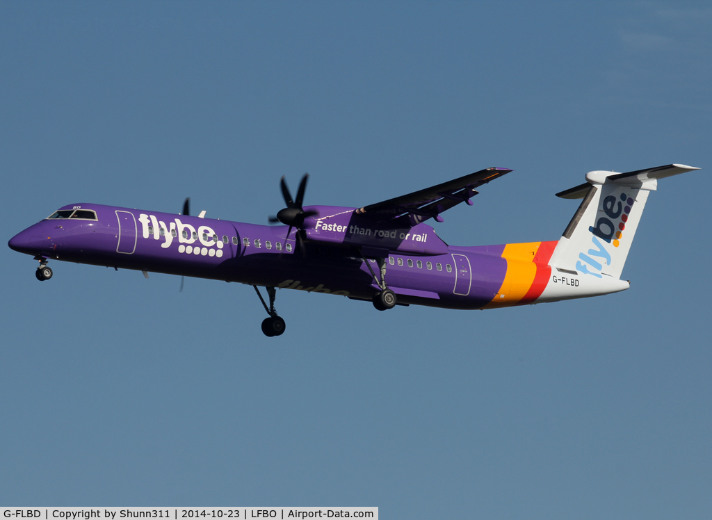 G-FLBD, 2009 De Havilland Canada DHC-8-402Q Dash 8 C/N 4259, Landing rwy 32L in new c/s