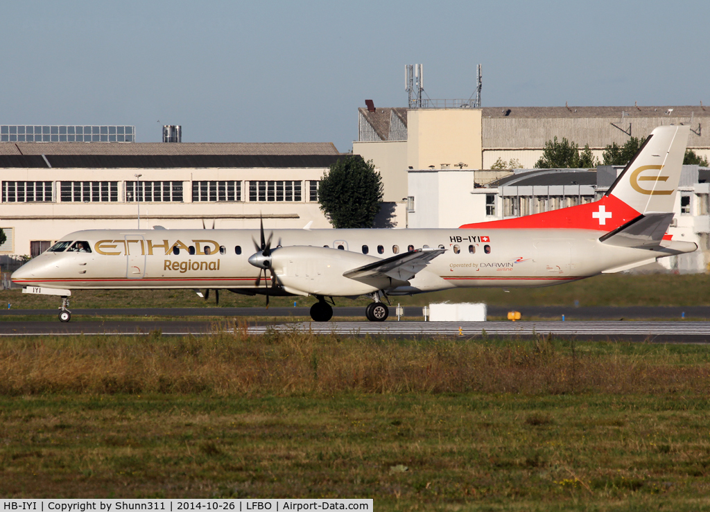 HB-IYI, 1995 Saab 2000 C/N 2000-016, Lining up rwy 32R for departure...