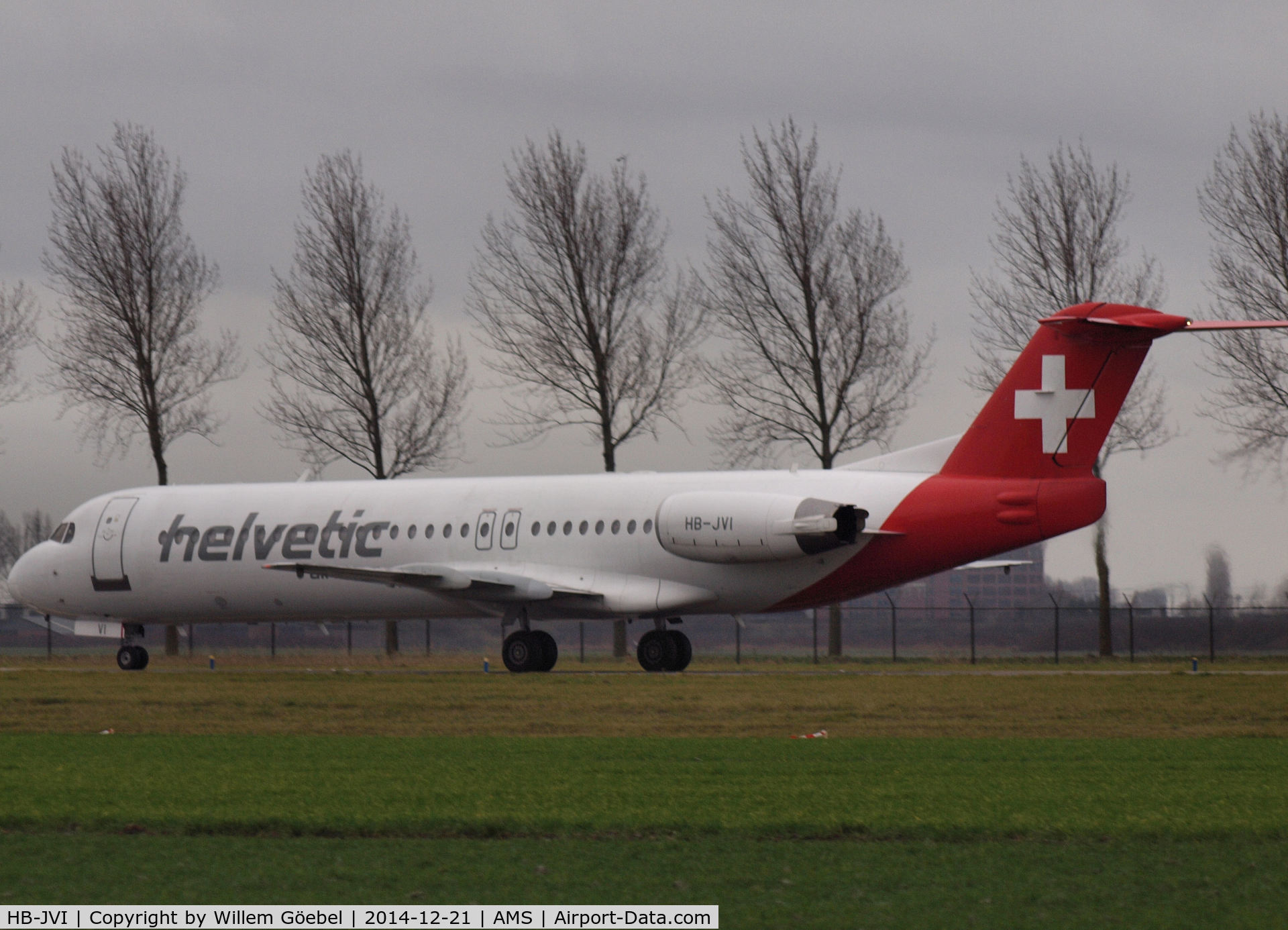 HB-JVI, 1990 Fokker 100 (F-28-0100) C/N 11325, Taxi from runway 18R to the gate of Schiphol Airport