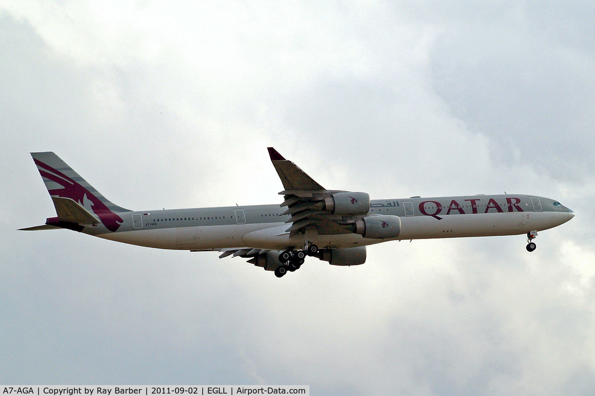 A7-AGA, 2006 Airbus A340-642 C/N 740, Airbus A340-642 [740] (Qatar Airways) Home~G 02/09/2011. On approach 27L.