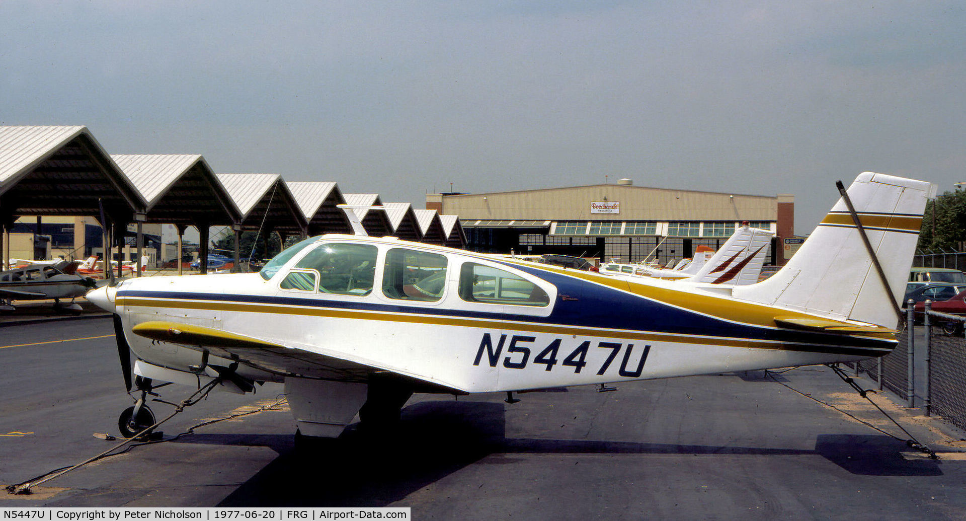 N5447U, 1967 Beech 35-C33A Debonair C/N CE-162, This Beech Debonair was resident at Republic Airport on Long Island in the Summer of 1977.