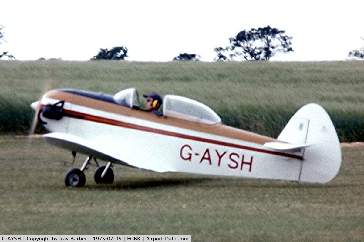 G-AYSH, 1973 Taylor Monoplane C/N PFA 1413, G-AYSH   Taylor JT.1 Monoplane [PFA 1413] Sywell~G 05/07/1975. From a slide.