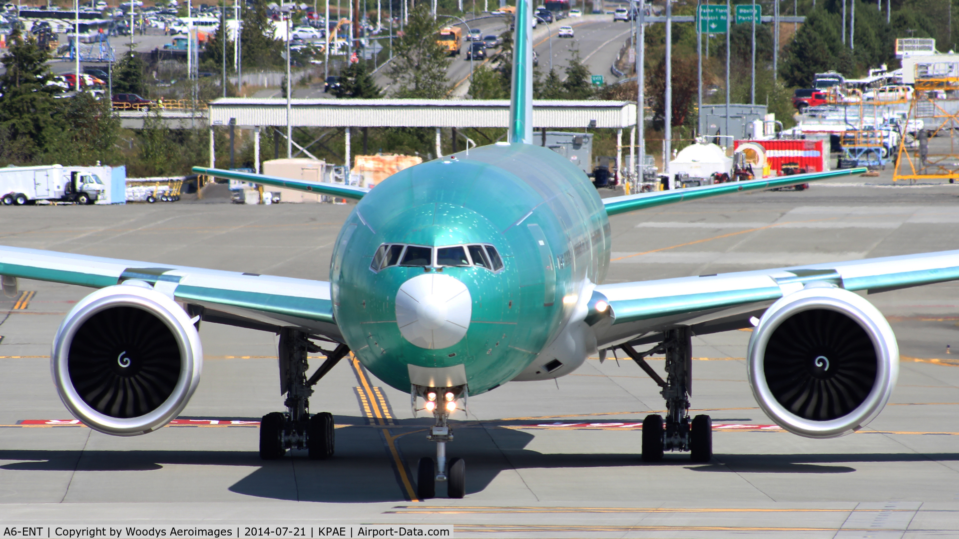 A6-ENT, 2014 Boeing 777-31H/ER C/N 41366, Departing on 16R for a test flight.