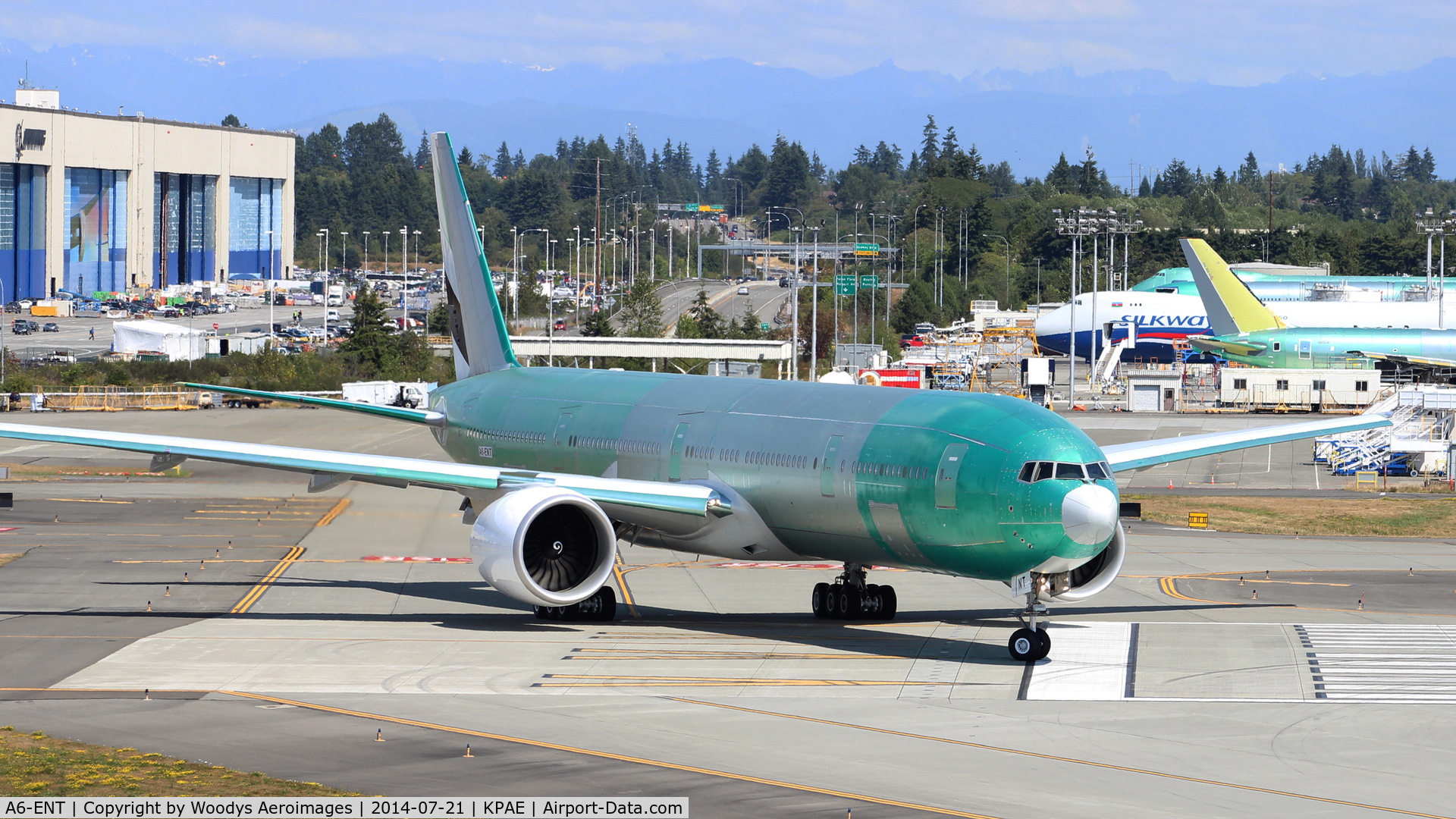 A6-ENT, 2014 Boeing 777-31H/ER C/N 41366, Departing on 16R for a test flight.