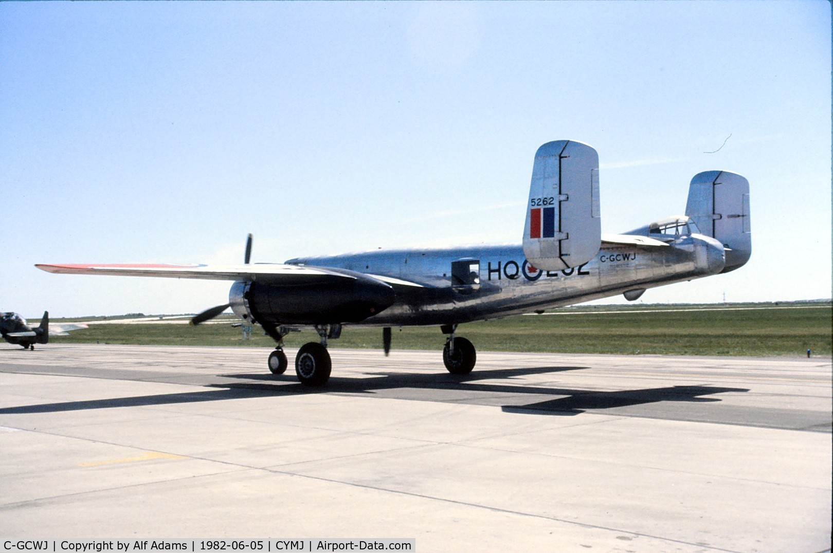 C-GCWJ, 1945 North American B-25J Mitchell Mitchell C/N 108-47735, Photo shows B-25J Mitchell C-GCWJ in 1982 when it attended the airshow at Canadian Forces Base Moose Jaw, Saskatchewan, Canada.