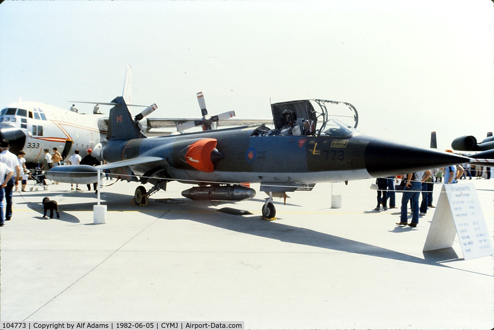 104773, 1962 Canadair CF-104 Starfighter C/N 683A-1066, Photo shows CF-104 Starfighter 104773 in 1982 when it was displayed at the Saskatchewan Airshow at Canadian Forces Base Moose Jaw, Saskatchewan, Canada.