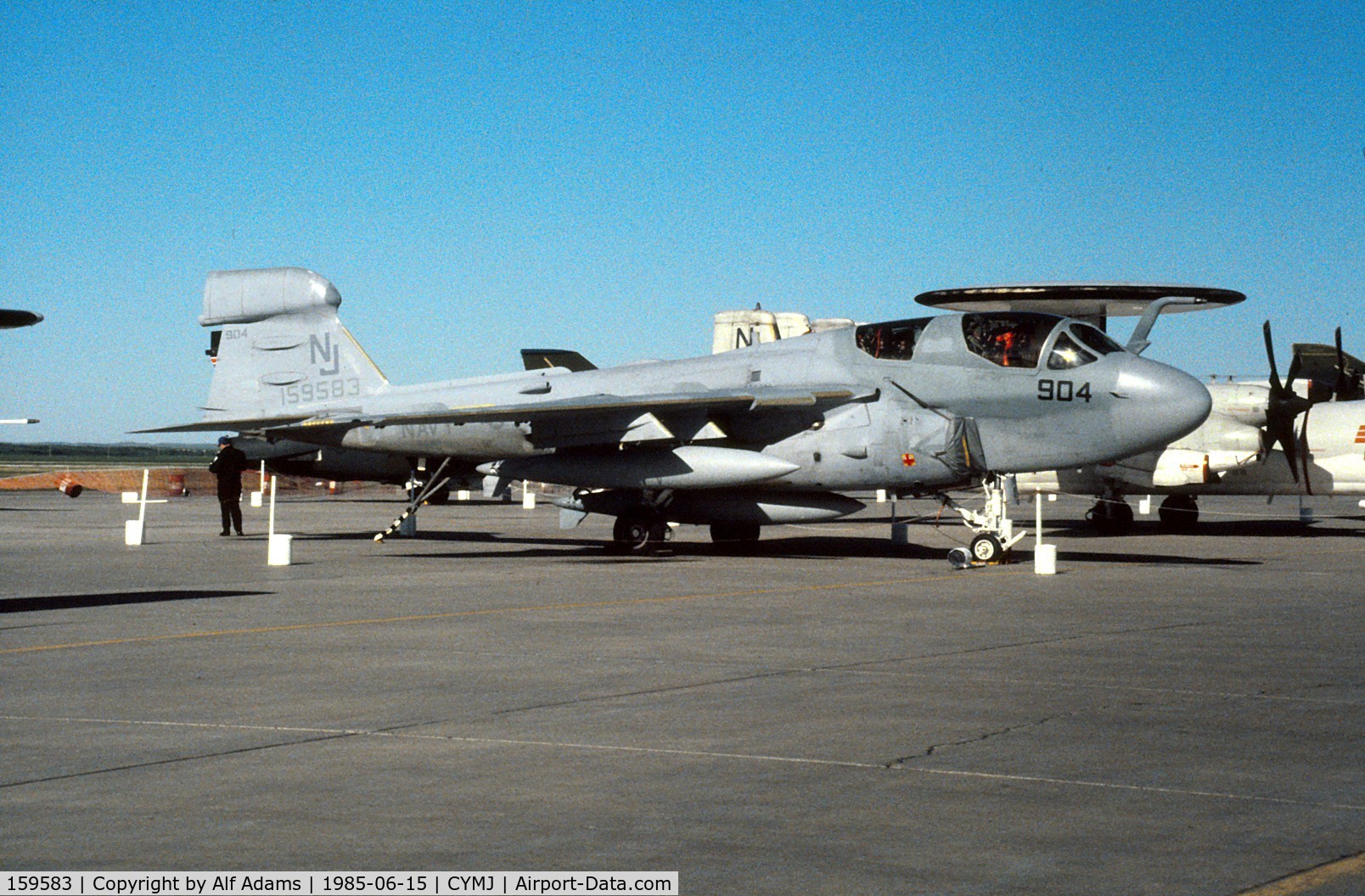 159583, Grumman EA-6B Prowler C/N P-49, Photo shows EA-6B Prowler 159583 on display at the annual airshow at Canadian Forces Base Moose Jaw, Saskatchewan, Canada in 1985.