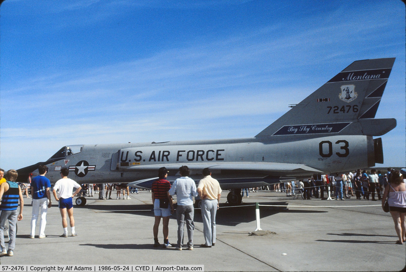57-2476, 1957 Convair F-106A Delta Dart C/N 8-24-59, Photo shows F-106A 57-2476 on display at the annual airshow at Canadian Forces Base Edmonton (Namao), Alberta, Canada in 1986.