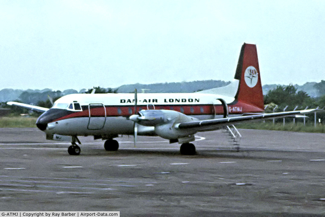 G-ATMJ, 1966 Hawker Siddeley HS.748 Series 2A C/N 1593, Hawker Siddeley HS.748 2A/225 [1593] (Dan-Air London) (Place and date unknown).From a slide.