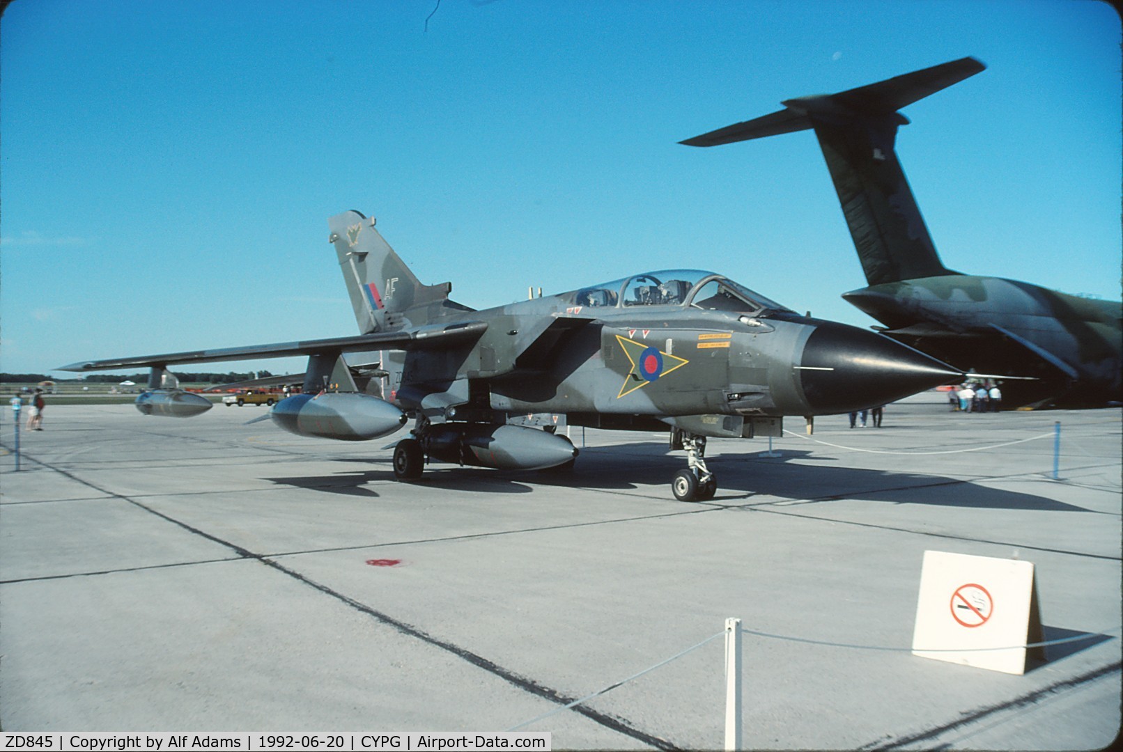 ZD845, 1985 Panavia Tornado GR.1 C/N 432/BS143/3197, Displayed at the airshow at Canadian Forces Base Portage la Prairie, Manitoba, Canada in 1992.