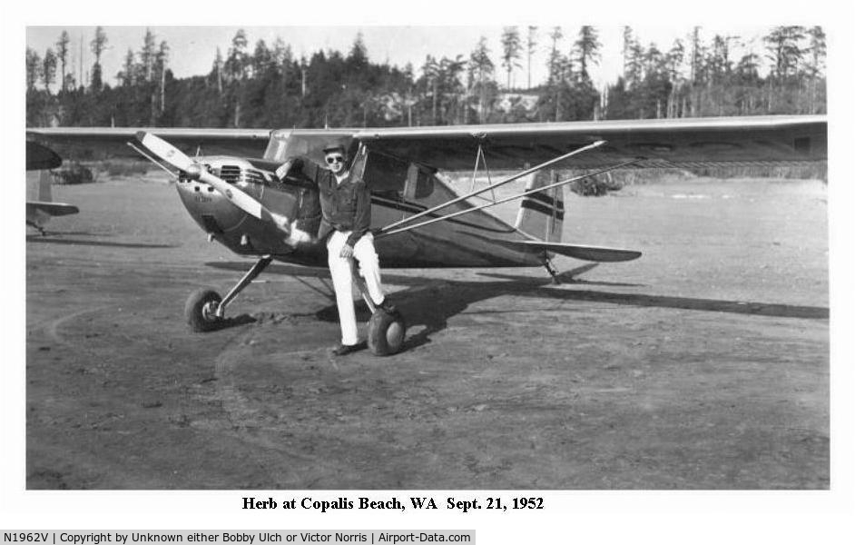 N1962V, 1947 Cessna 140 C/N 14173, Herb Norris the day before his 20th Birthday.  He purchased this plane when he was 15 but it was in his dad's name until he became of legal age to own the plane in 1950