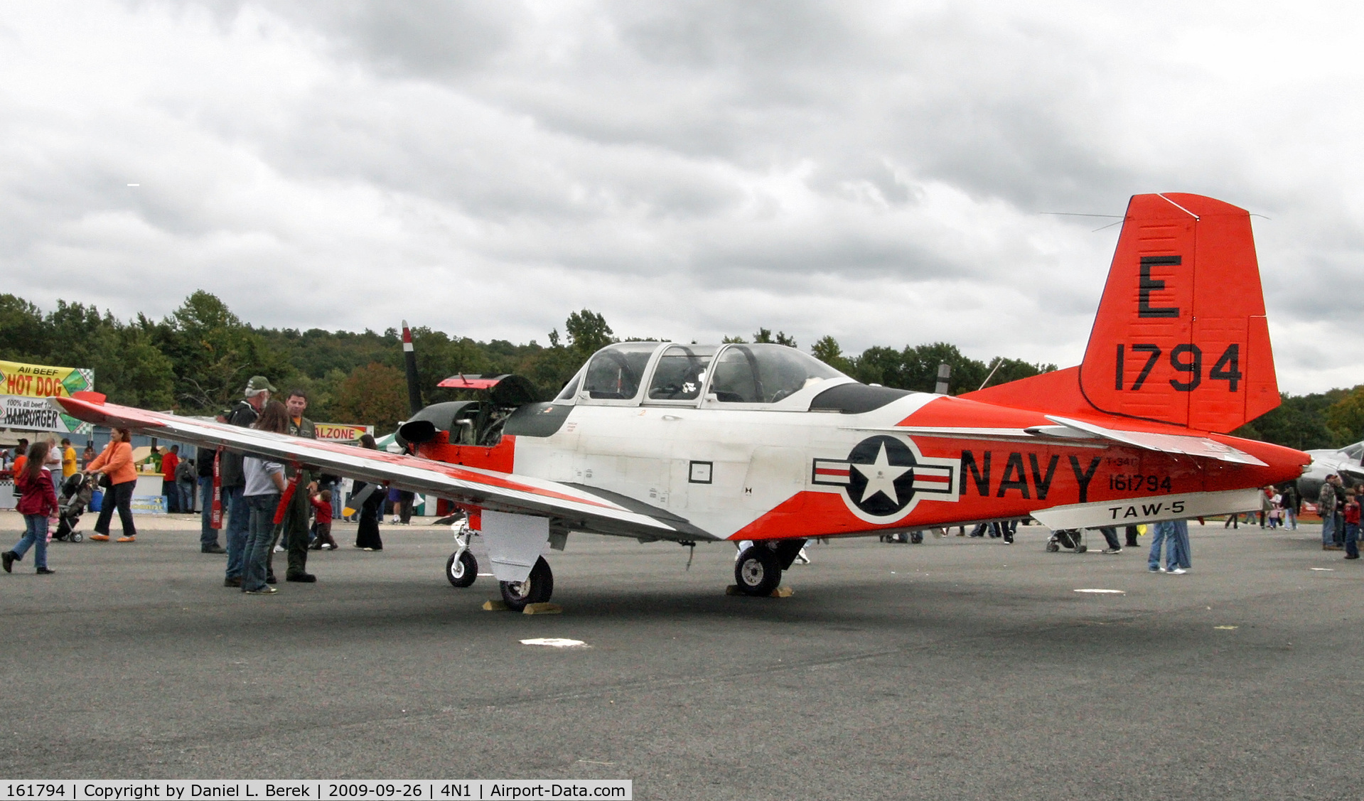 161794, Beech T-34C Turbo  Mentor C/N GL-189, This Turbo Mentor had plenty of admirers at a 2009 airshow at Greenwood Lake Airport.  I got the c/n from the manufacturer's plate on this aircraft.