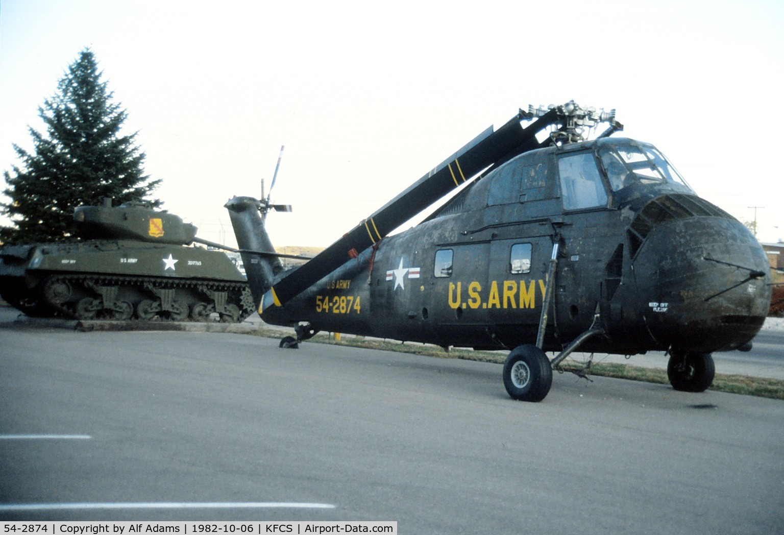 54-2874, 1956 Sikorsky H-34C Choctaw C/N 58-272, Displayed on the army base at Fort Carson, Colorado in 1982.
