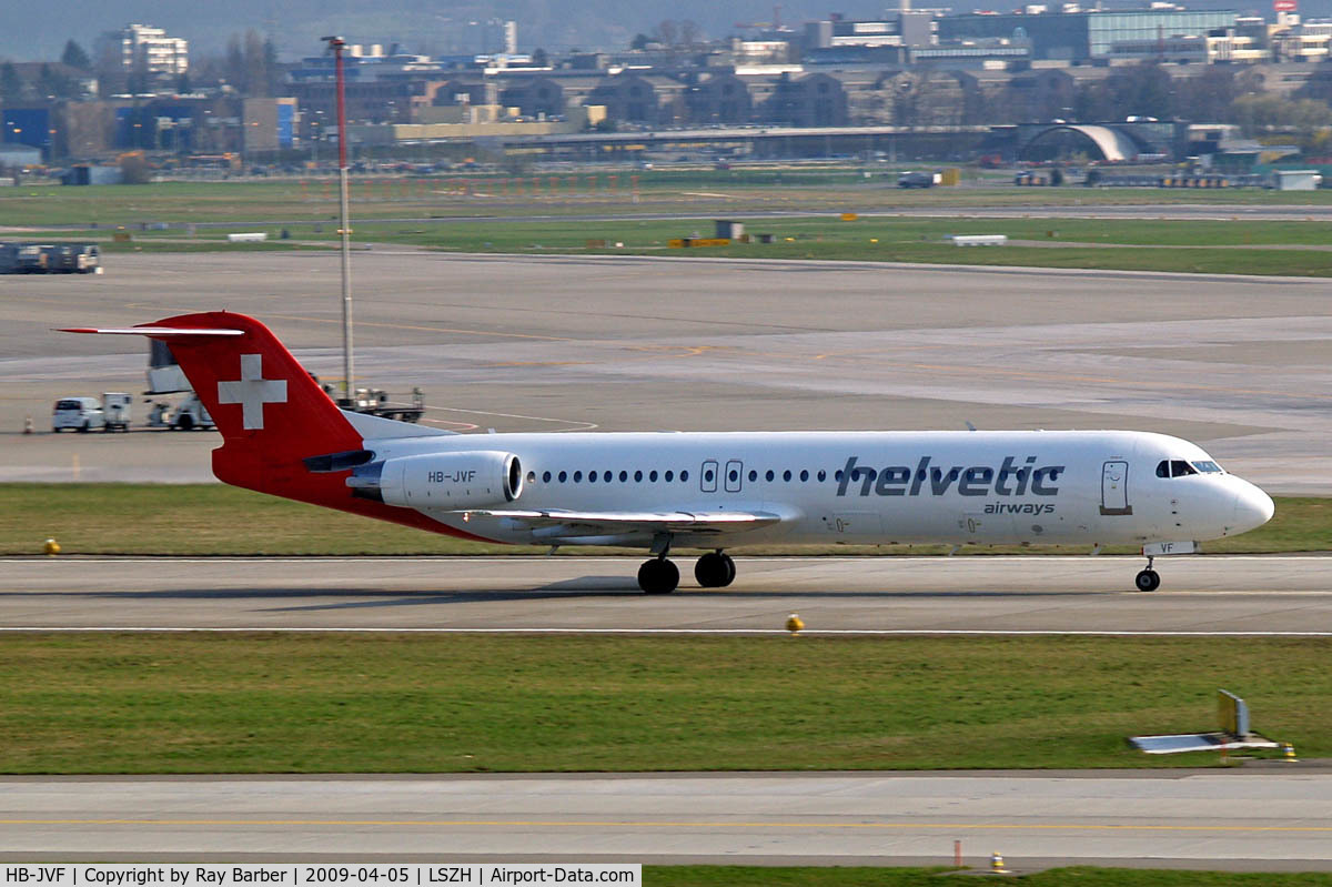 HB-JVF, 1993 Fokker 100 (F-28-0100) C/N 11466, Fokker F-100 [11466] (Helvetic Airways) Zurich~HB 05/04/2009