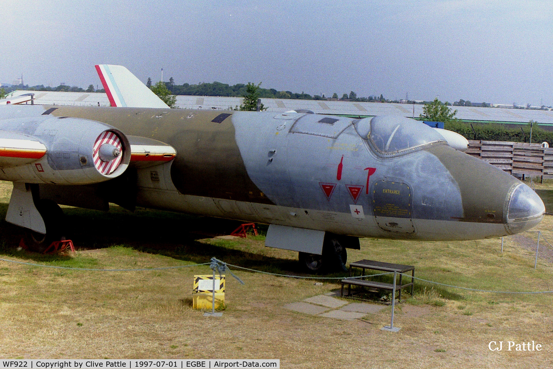 WF922, English Electric PR.3 C/N 71227, Seen in July 1997 at the Midland Air Museum Coventry in its pre-restoration colour scheme