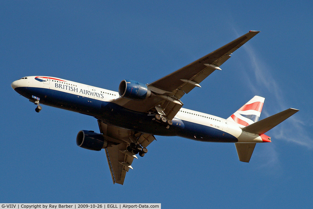 G-VIIV, 1999 Boeing 777-236 C/N 29964, Boeing 777-236ER [29964] (British Airways) Home~G 26/10/2009. On approach 27R.