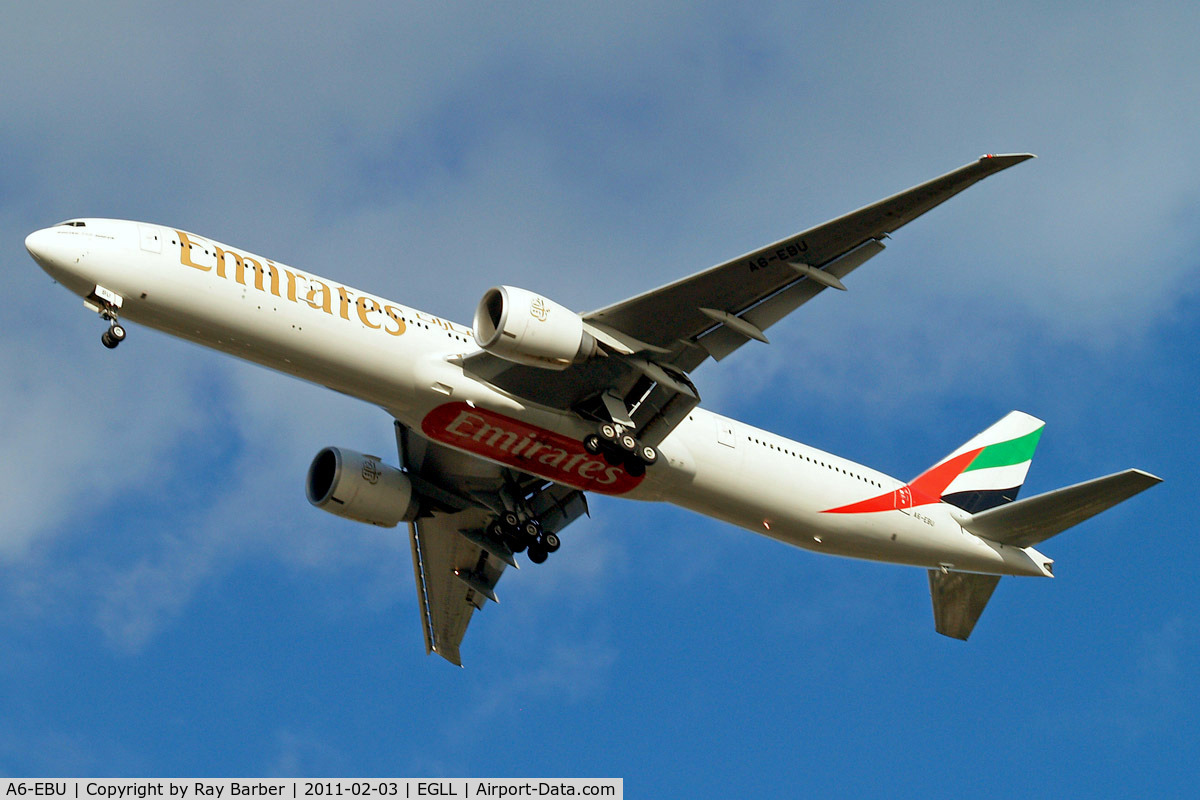A6-EBU, 2006 Boeing 777-31H/ER C/N 34484, Boeing 777-31HER [34484] (Emirates Airlines) Home~G 03/02/2011. On approach 27R.