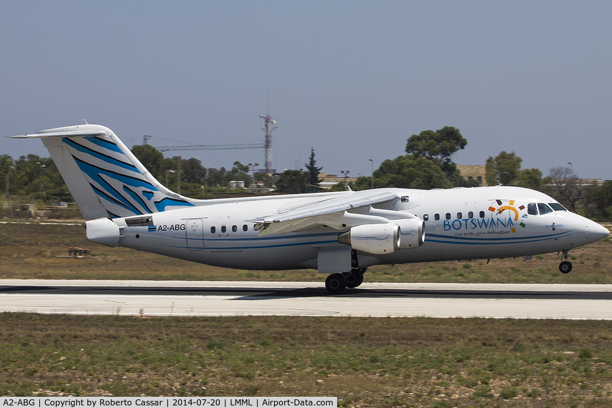 A2-ABG, 1997 British Aerospace Avro 146-RJ85 C/N E2303, Landing runway 13