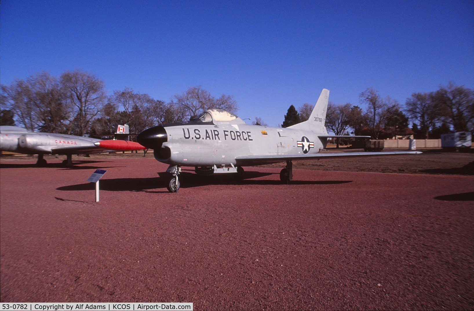 53-0782, 1953 North American F-86L Sabre C/N 201-226, Shown at the museum on Peterson Air Force Base, Colorado Springs, Colorado in 1992.