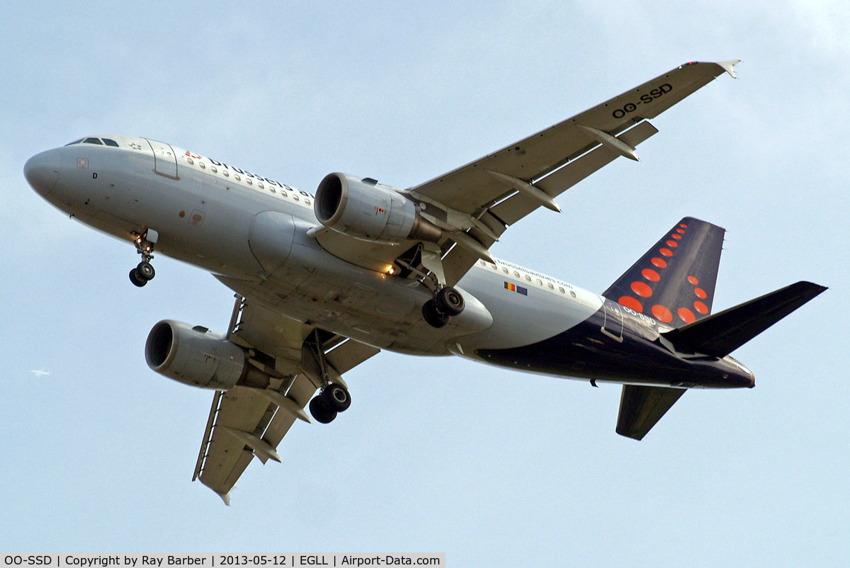 OO-SSD, 1999 Airbus A319-112 C/N 1102, Airbus A319-112 [1102] (Brussels Airlines) Home~G 12/05/2013. On approach 27R.