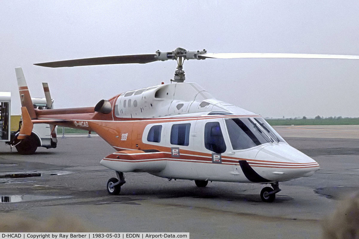 D-HCAD, 1980 Bell 222 C/N 47027, Bell 222A [47027] Nuremberg-Nurnberg~D 03/05/1983. From a slide.