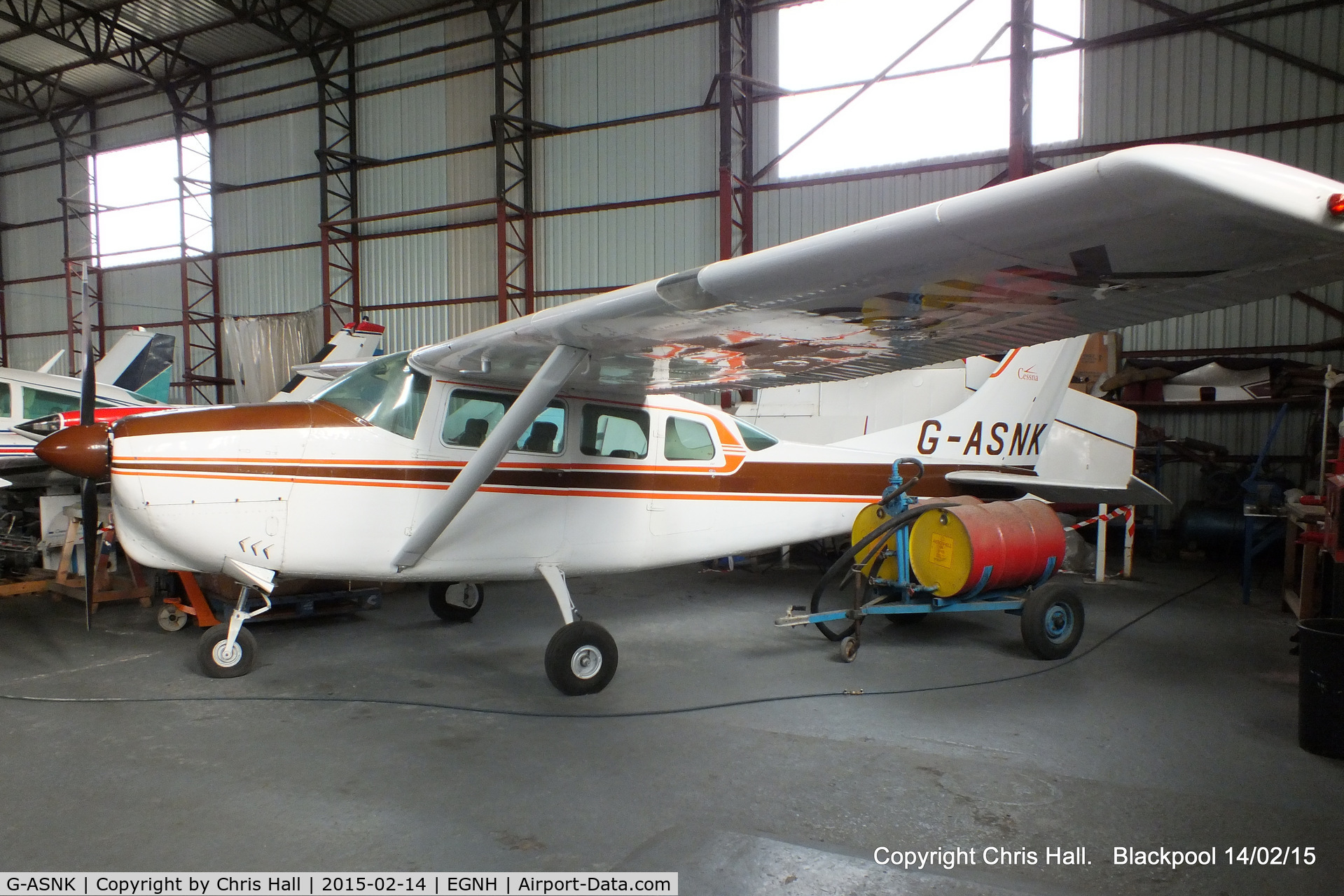 G-ASNK, 1963 Cessna 210B C/N 205-0400, inside the Blackpool Air Centre hangar